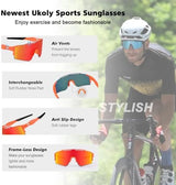 Ukoly Cycling Sunglasses for Men Women with 3 Interchangeable Lenses, Polarized Sports Sunglasses, Baseball Sunglasses
