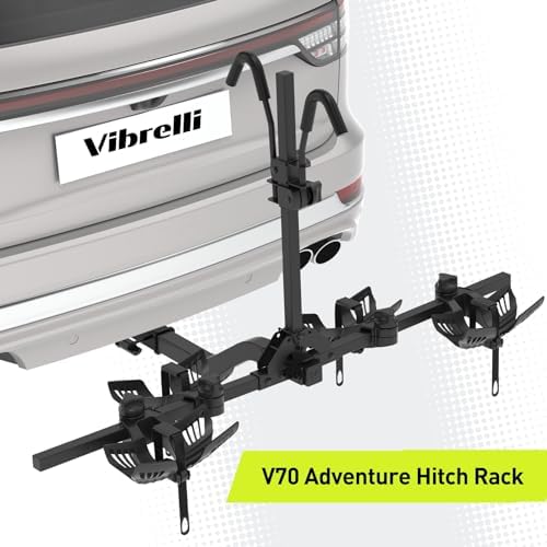 Vibrelli Hitch Bike Rack - 2 Ebike Rack - Fits Fat Tire, Mountain Bike, Electric Bikes, Road - 65lbs per Bike - Patented Anti-Wobble - Cars & SUV - Tilting Folding Platform Car Racks, 2-Inch Receiver