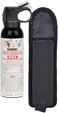 SABRE Frontiersman MAX Bear Spray – 40 ft Range, Maximum Strength, The Only EPA-Registered Spray for Bears & Mountain Lions, 7.9 oz, Glow Safety Clip, Outdoor Hiking & Camping Protection