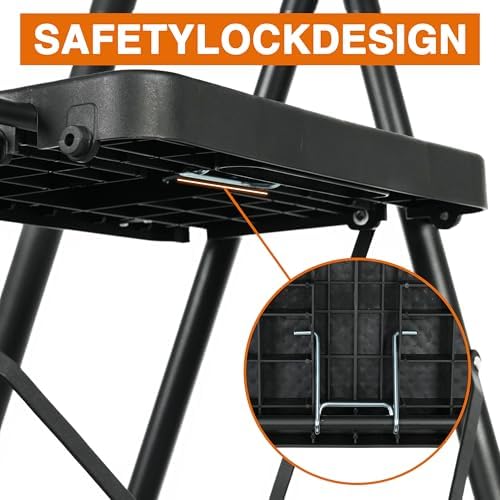 5 Step Ladder, Protable Steel Folding Stool with Wide Anti-Slip Pedal, Tool Platfor, Sturdy Steel Ladder, Black