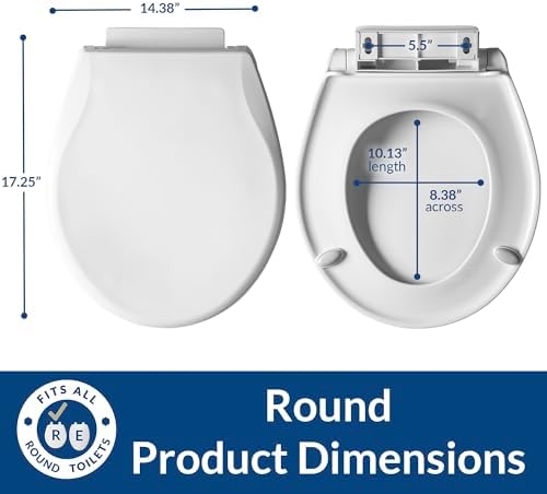 Mayfair Preston Easy to Clean Single Hinge Toilet Seat, Modern Slow Close Plastic Toilet Seat, Made in USA, Round, White