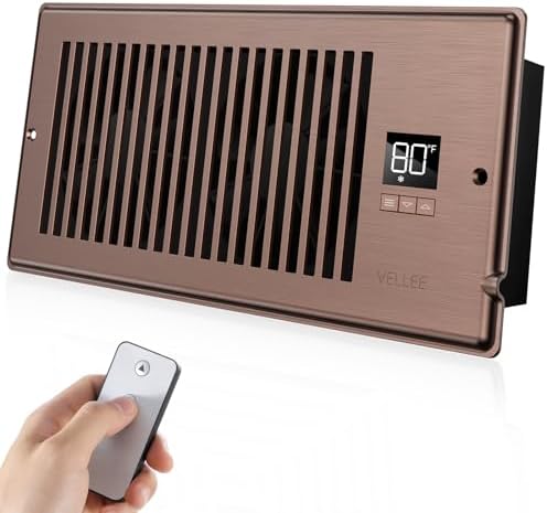 Quiet Register Booster Fan Fits 4" x 10" (Duct Opening Cutout), 10-Speed Smart Heating Cooling AC Vent Booster Fan w/Remote Control & Thermostat Control (Vertical Grille - Bronze) - Corded
