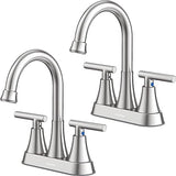 Bathroom Faucets for Sink 3 Hole, Hurran 4 inch Brushed Nickel Bathroom Sink Faucet with Pop-up Drain and Supply Hoses, Stainless Steel Lead-Free Centerset Faucet for Vanity RV, 2 Pack