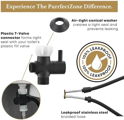 Purrfectzone Black Bidet Sprayer for Toilet, Handheld Bidet Shower Kit, Easy-to-Install Toilet Bidet Handheld Set, Hand Held Stainless Steel Bidet with Adjustable Flow, Cloth Diaper Sprayer
