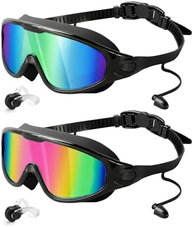Rantizon Swim Goggles 2 Pack, Wide View Anti Fog&UV Swimming Goggles for Audlt, No Leaking Pool Accessories for Men Women Kid