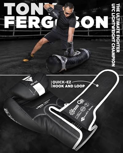 RDX Boxing Gloves, Pro Training Sparring, Maya Hide Leather, Muay Thai MMA Kickboxing, Men Women Adult, Heavy Punching Bag Focus Mitts Pads Workout, Ventilated Palm, Multi Layered, 8 10 12 14 16 18 Oz
