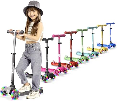 Kids Scooter – Children and Toddler 3 Wheel Kick Scooter – LED Wheel Lights Illuminate When Rolling– Adjustable Handlebar – Indoor and Outdoor