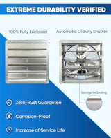 KEN BROWN 20 Inch Shutter Exhaust Fan With 1.65 Meters Power Cord Wall Mounted, High Speed 3500CFM, Vent Fan For Garages And Shops, Greenhouse,Attic Ventilation