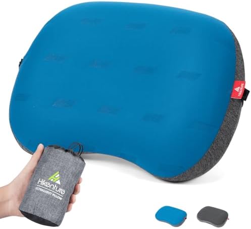 Hikenture Camping Pillow Ultralight, Inflatable Pillow with Removable Cover, Compact Portable Backpacking Pillow, Ergonomic Blow Up Camp Pillow, Washable Air Pillow for Hiking, Beach, Travel (Blue)