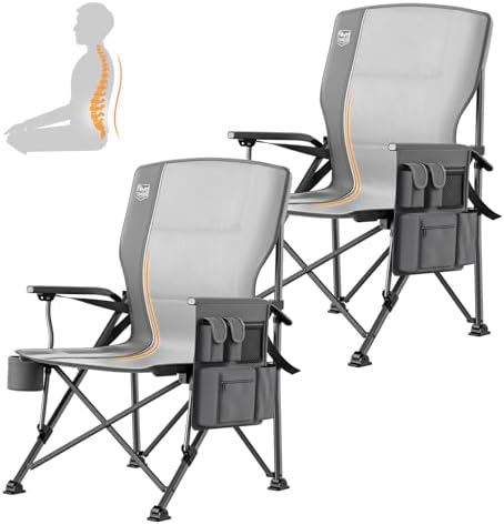 TIMBER RIDGE Oversized Folding Camping Chair with Lumbar Support Adjustable High Back Heavy Duty for Adults Aluminum Support up to 500lbs with Cup Holder, Cooler Bag, Side Pocket - 2Pack