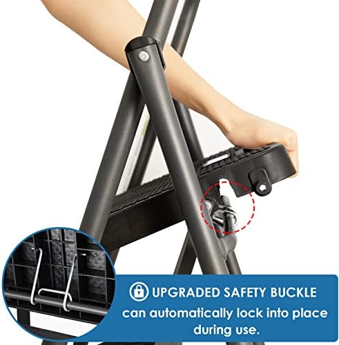 2 Step Ladder, GOLYTON 2 Lightweight Folding Step Stool with Wide Anti-Slip Pedal and Comfort Handgrip, Lightweight 500 lbs Portable Steel Ladder Multi-Use Household and Office, Grey