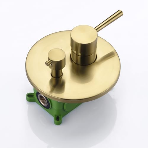 sumerain Brushed Gold Shower Faucet System with high pressure 8 Inches rain shower head and brass hand shower, Rough-In Valve Body and Trim Included