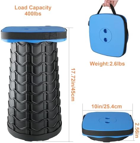 Boreeman Upgraded Collapsible Stool, Square Portable Stool, Lightweight Yet More Sturdy with Load Capacity 400lbs, Perfect for Camping Fishing Hiking BBQ (Square Blue)