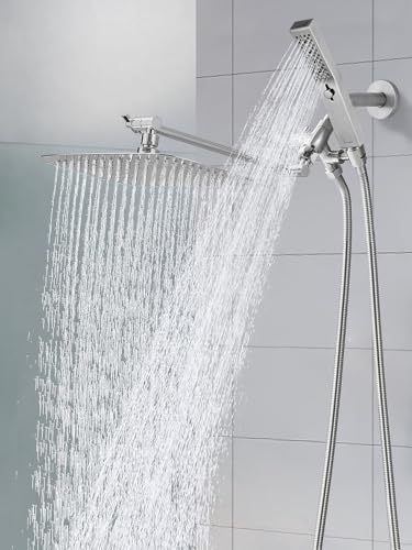 G-Promise All Metal 12 Inch Dual Shower Head with Handheld Combo, Rain Shower Head, Adjustable Extension Arm, Smooth 3-Way Diverter, 71 Inch Extra Long Hose - A Bathroom Upgrade(Brushed Nickel)