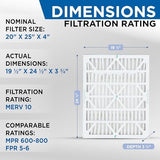 Glasfloss 20x25x4 MERV 10 (FPR 5-6) 4" Inch Pleated Air Filters Box of 3. Actual Size: 19-1/2 x 24-1/2 x 3-3/4
