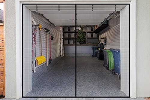 Garage Screen Doors for 1 Car Garage - 9x7Ft Magnetic Closure Heavy Duty Weighted Bottom Screen Self Sealing Fiberglass Mesh Anti Annoying Animals Retractable Net - Easy Install & Pass-Through(Black)