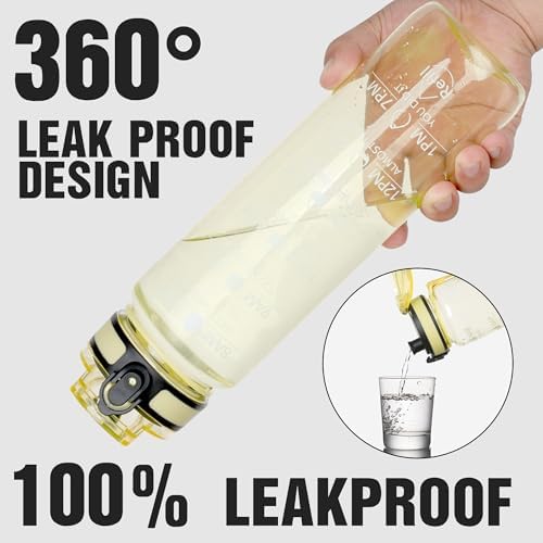OLDLEY Water Bottle, 32oz Motivational Sports Water Bottle with Time Marker - Times to Drink - Tritan, BPA Free, Wide Mouth Leakproof, Clear Star (1 Bottle)