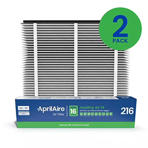 AprilAire 216 Replacement Filter for AprilAire Whole House Air Purifiers - MERV 16, Allergy, Asthma, & Virus, 20x25x4 Air Filter (Pack of 2)