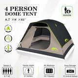 Happy Travel Camping Tent, 4 Person Dome Tents for Camping with Rainfly, Waterproof Clip Easy Setup Portable Family Tent with Mesh Windows, 20% More Headroom Backpacking Tents for Camping & Hiking