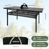Large Folding Camping Table Aluminum with Storage for 4-6 People 55"X27.5" Roll Up Tall Outdoor Portable Table Lightweight with Carry Bag for Picnic BBQ Backyard Beach
