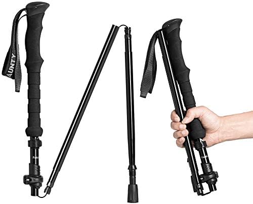 Travel Folding Trekking Hiking Pole with Carrying Case,Collapsible Cane Adjustable Walking Stick Portable Mobility Aid for Women Men Hikers Gift,Black