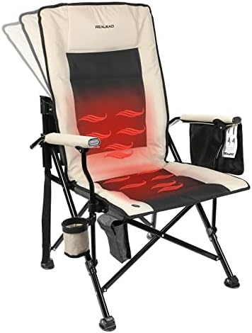 REALEAD Heated Camping Chairs - Fully Padded - Heavy Duty Folding Chairs for Outside, Supports 400 lbs, Portable Outdoor Camp Chairs for Sport Events, Concert, Beach