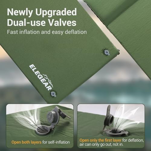 Elegear Self Inflating Sleeping Pad, 3.15" Ultra-Thick Memory Foam Camping Pad with Pillow Fast Inflating in 20s Insulated Camping Mattress Pad 4-Season Camp Sleeping Mat for Camp/Travel/Car/Tent