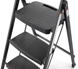 Rubbermaid 3-Step Steel Ladder, Folding Step Stool with Hand Grip and Non-Slip Feet, Black, Tested to ANSI US Safety Standards, No Assembly Required