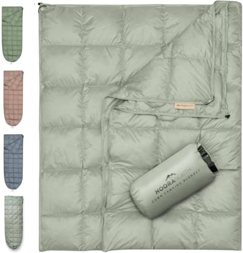 Down Camping Blanket with Footbox - Packable Warm Puffy Lightweight Camp Quilt - Water Resistant for Backpacking Hiking Travel – Compact Outdoor Throw Sleeping Blanket with Bag - 52x77