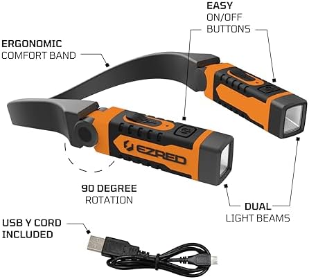 EZRED NK15-OR ANYWEAR Rechargeable Neck Light for Hands-Free Lighting, Orange, Perfect Light for Mechanics, Camping, Hunting, DIY Projects, Reading