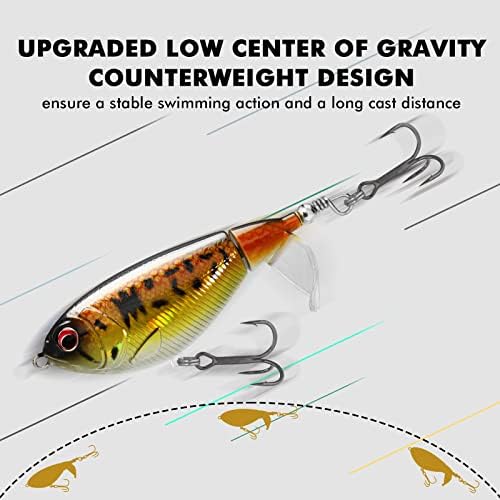 TRUSCEND PoPobait Plopper with BKK Hooks, Top Water Fishing Lures for Bass Walleye Pike Catfish Musky Perch, Floating Lure for Freshwater or Saltwater, Amazing Teasers Fishing Gifts for Family Fishing