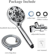 Shower Head with Handheld High Pressure Multi-Function 7 modes, Built-in Power Wash to Clear Tub, Tile & Pets, 5” High Flow Hand Held Rain Showerhead with Extra Long Hose and Adjustable Bracket