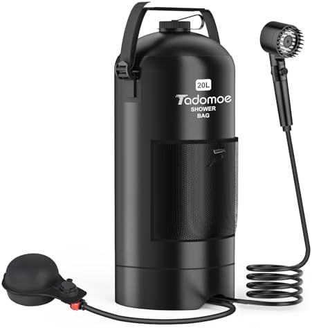 Portable Shower for Camping, 5 Gal/20 L Solar Heating Camping Shower Bag with Shower Pump, Portable Shower Head, Essential for Camping,Festivals, Overlanding, Beach Trips,Outdoor Showers