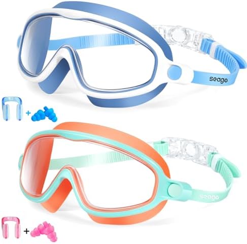 Seago Swim Goggles 2 Pack Anti-Fog Anti-UV Wide View Swimming Goggles for Kids 3-15