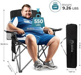 FUNDANGO Oversized Camping Chair for Adults, 550 Lbs Portable Folding Beach Fishing Lawn Chair with Cushion seat & Back, 4-can Cooler&Cup Holder, Carry Bag Included for Outdoor (Black)
