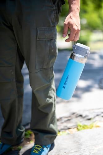 Stanley Quick Flip GO Water Bottle 24 oz | Push Button Lid | Leakproof and Packable for Travel and Sports | Insulated Stainless Steel | BPA-Free | Azure