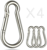 sprookber Stainless Steel Carabiner Spring Snap Hook - 304 Stainless Steel Heavy Duty Clips, Set of 4