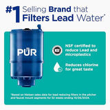 PUR PLUS Vertical Faucet Mount Water Filtration System, Lead-Reducing Filter, Great-Tasting Water, Easy Install, Lasts 100 Gallons, Compatible with Sinks with External Aerators, Grey
