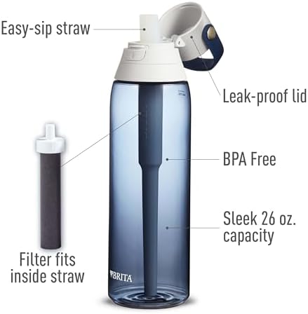 Brita Hard-Sided Plastic Premium Filtering Water Bottle, BPA-Free, Reusable, Replaces 300 Plastic Water Bottles, Filter Lasts 2 Months or 40 Gallons, Includes 1 Filter, Night Sky - 26 oz.