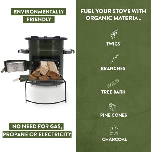 GasOne Premium Wood Burning Rocket Stove Camping for Backpacking, Hiking, RV and Survival - Insulated Barrel Stove Kit with Silicone Handles – Military Green