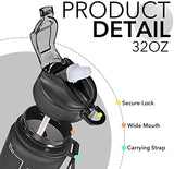 Hyeta 32 oz Water Bottles with Times to Drink and Straw, Motivational Water Bottle with Time Marker, Leakproof, Drinking Sports Water Bottle for Fitness, Gym and Outdoor