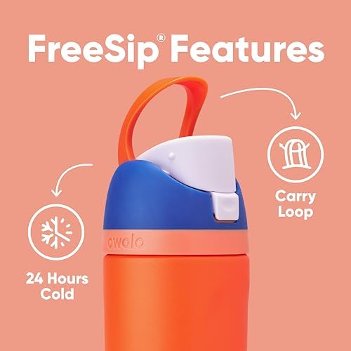 Kids FreeSip Insulated Stainless Steel Water Bottle with Straw for Sports, Travel, and School BPA-Free Sports Water Bottle, 16 oz, Blue Citrus