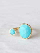 MJLULU 14K Gold-Plated Statement Ring with Simulated Blue Turquoise