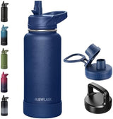 32oz Insulated Water Bottle with Straw, Stainless Steel Metal Vacuum Water Flask, Large Thermos Water bottle with Leakproof 3 Lids for Travel, Camping, Gym Sports Navy