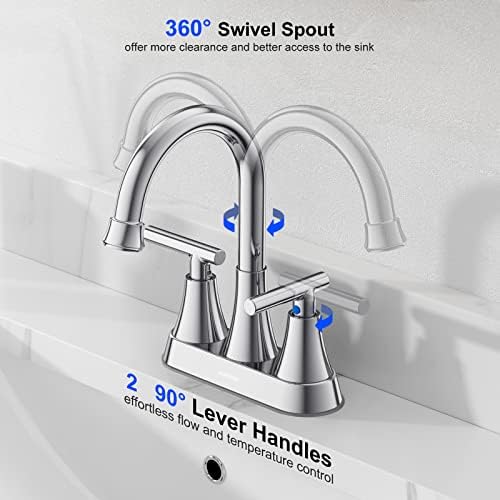 Bathroom Faucets for Sink 3 Hole, Hurran 4 inch Chrome Bathroom Sink Faucet with Pop-up Drain and Supply Hoses, Stainless Steel Lead-Free Centerset Utility Faucet for Vanity RV, 2 Pack
