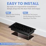 4x10 Inches Heavy Duty Walkable Floor Register Easy Adjust Air Supply Lever Floor Vents - Charlotte Design - Vent Cover for Home Floor - Matte Black
