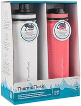 ThermoFlask 24 oz Double Wall Vacuum Insulated Stainless Steel 2-Pack of Water Bottles, White / Coral