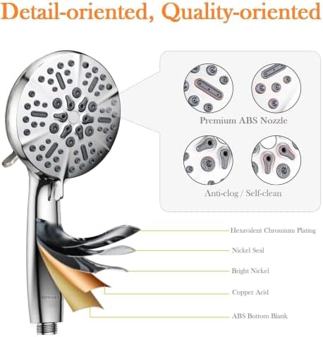 Shower Head with Handheld High Pressure-Full Body Coverage Powerful Rain Showerhead Extra 60" Long Hose and Adjustable Brass Joint Holder- The Perfect Detachable Heads for Bathroom Upgrade