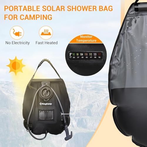 KingCamp Solar Shower Bag, Leak-Proof Design Camping Shower Bag with Thermometer, Removable Hose & Switchable Shower Head, 5 gallon/20L