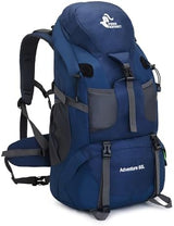 Bseash 50L Hiking Backpack, Water Resistant Lightweight Outdoor Sport Daypack Travel Bag for Camping Climbing Skiing Cycling (Navy Blue - With Shoe Compartment)